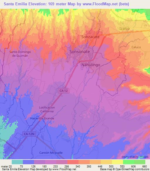 Santa Emilia,El Salvador Elevation Map