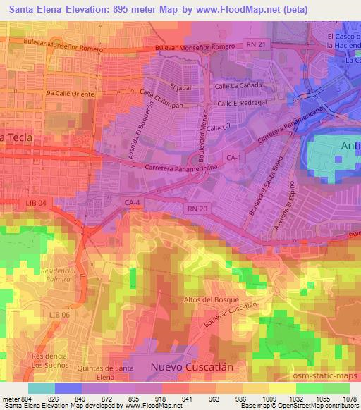 Santa Elena,El Salvador Elevation Map