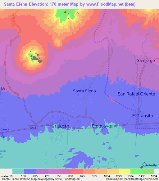 Santa Elena,El Salvador Elevation Map