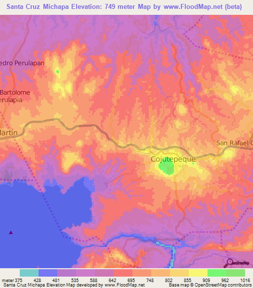 Santa Cruz Michapa,El Salvador Elevation Map