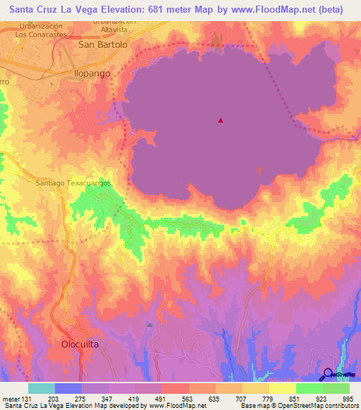 Santa Cruz La Vega,El Salvador Elevation Map