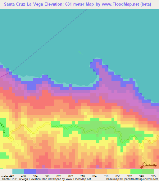 Santa Cruz La Vega,El Salvador Elevation Map