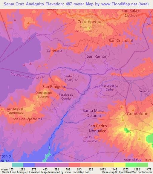 Santa Cruz Analquito,El Salvador Elevation Map