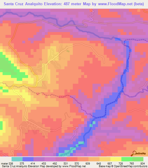 Santa Cruz Analquito,El Salvador Elevation Map