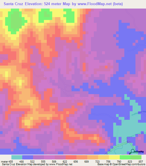 Santa Cruz,El Salvador Elevation Map