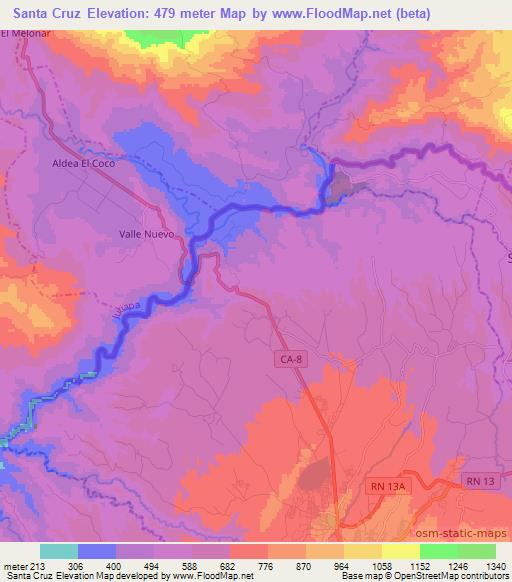 Santa Cruz,El Salvador Elevation Map