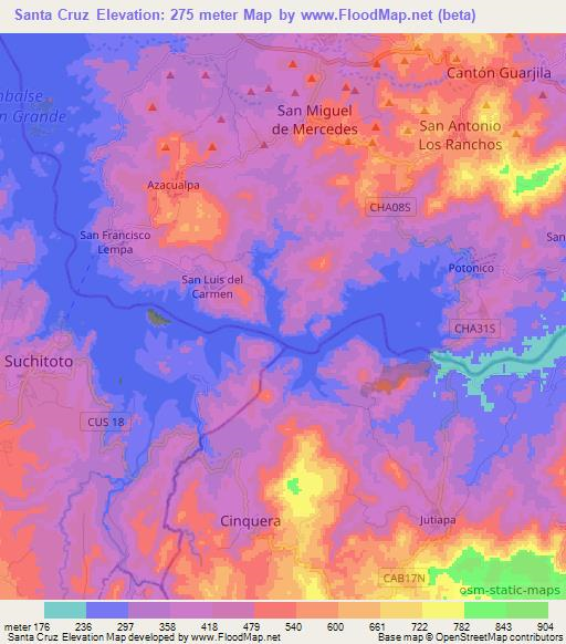Santa Cruz,El Salvador Elevation Map