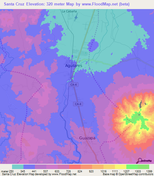 Santa Cruz,El Salvador Elevation Map