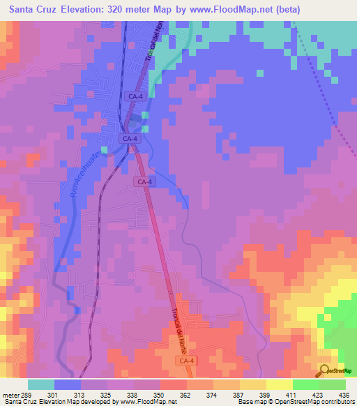 Santa Cruz,El Salvador Elevation Map