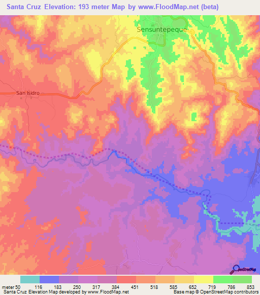Santa Cruz,El Salvador Elevation Map