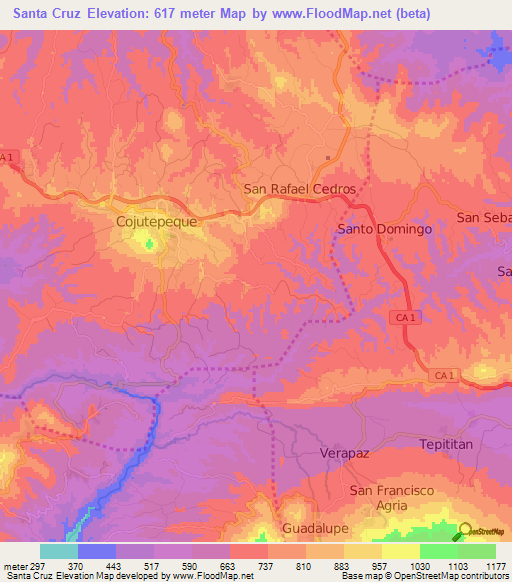 Santa Cruz,El Salvador Elevation Map