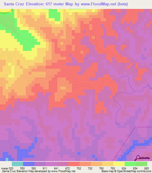 Santa Cruz,El Salvador Elevation Map