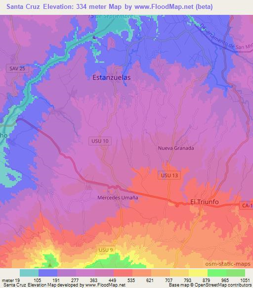 Santa Cruz,El Salvador Elevation Map