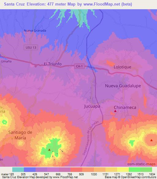 Santa Cruz,El Salvador Elevation Map