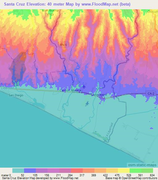 Santa Cruz,El Salvador Elevation Map