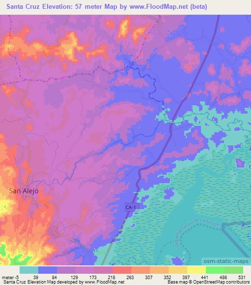 Santa Cruz,El Salvador Elevation Map