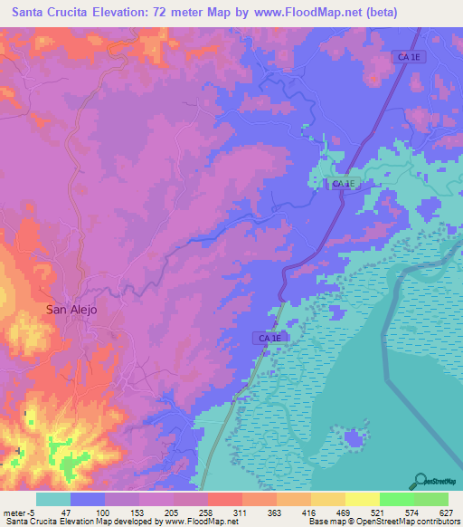 Santa Crucita,El Salvador Elevation Map