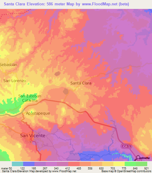Santa Clara,El Salvador Elevation Map