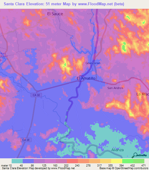 Santa Clara,El Salvador Elevation Map