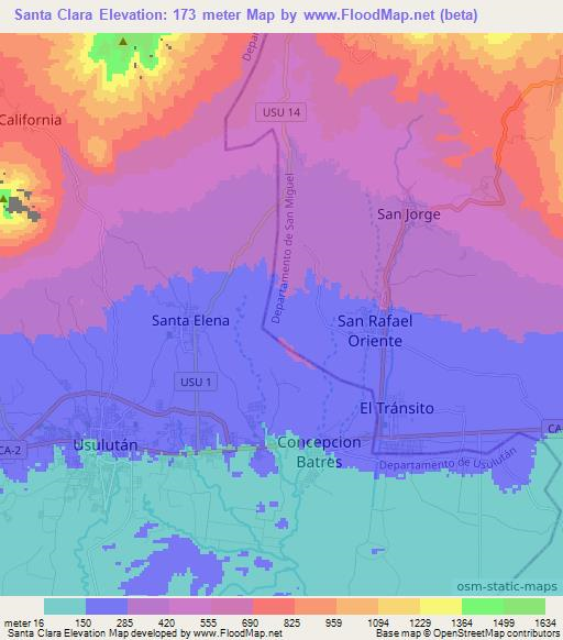 Santa Clara,El Salvador Elevation Map