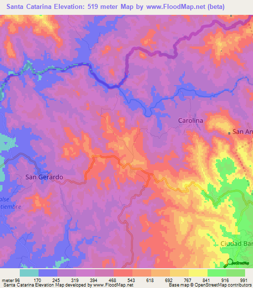 Santa Catarina,El Salvador Elevation Map