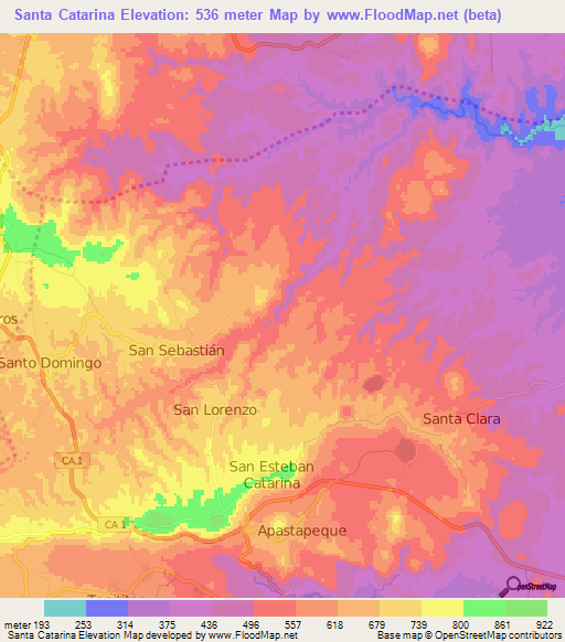 Santa Catarina,El Salvador Elevation Map