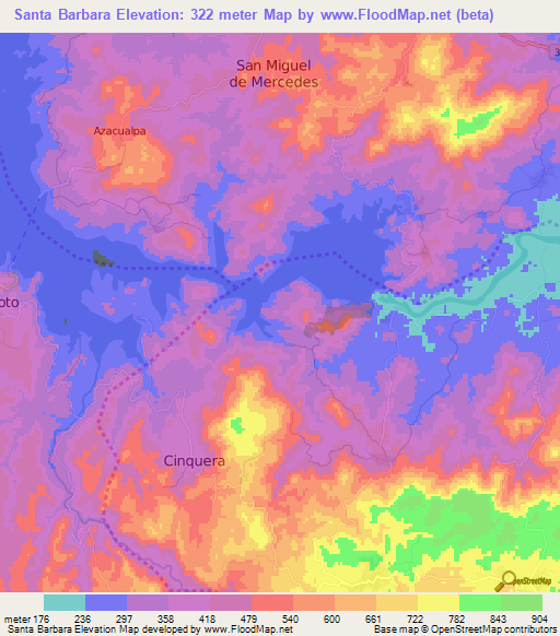 Santa Barbara,El Salvador Elevation Map