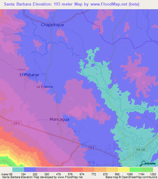 Santa Barbara,El Salvador Elevation Map