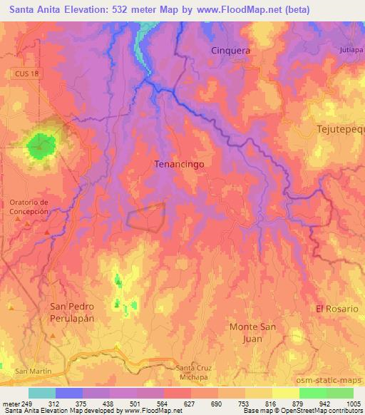 Santa Anita,El Salvador Elevation Map
