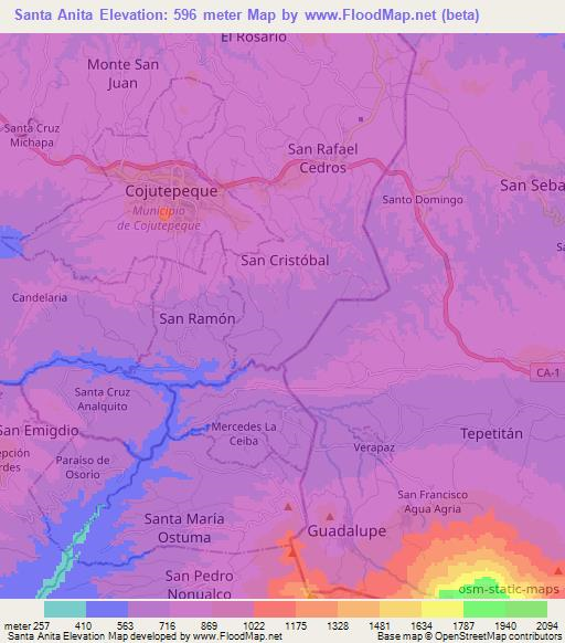Santa Anita,El Salvador Elevation Map