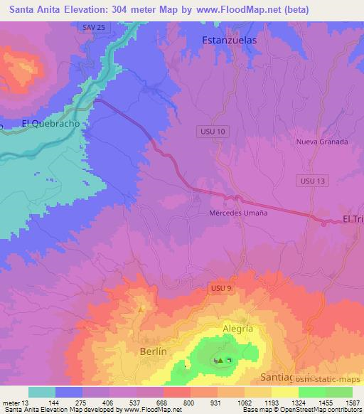 Santa Anita,El Salvador Elevation Map