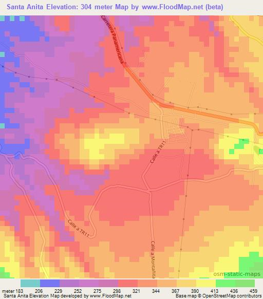 Santa Anita,El Salvador Elevation Map