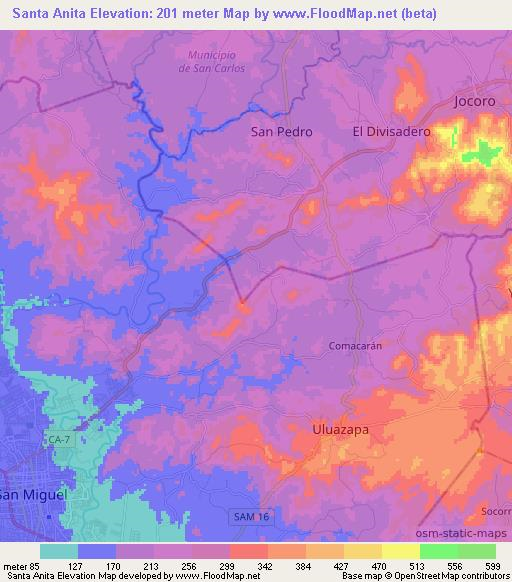 Santa Anita,El Salvador Elevation Map