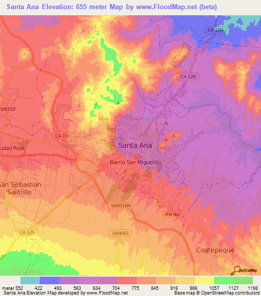 Santa Ana,El Salvador Elevation Map
