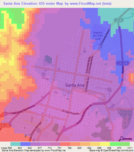 Santa Ana,El Salvador Elevation Map