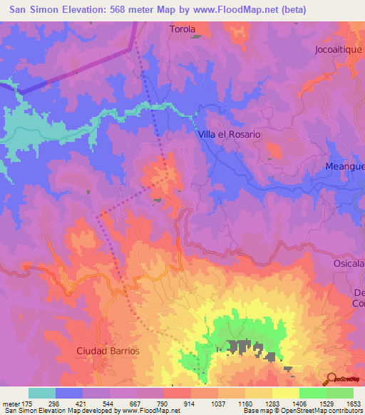 San Simon,El Salvador Elevation Map