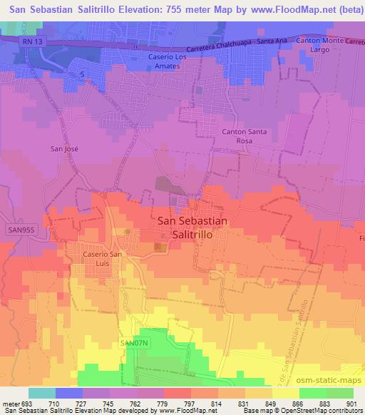 San Sebastian Salitrillo,El Salvador Elevation Map