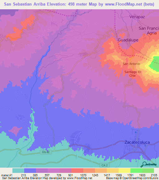 San Sebastian Arriba,El Salvador Elevation Map