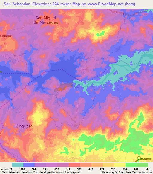 San Sebastian,El Salvador Elevation Map
