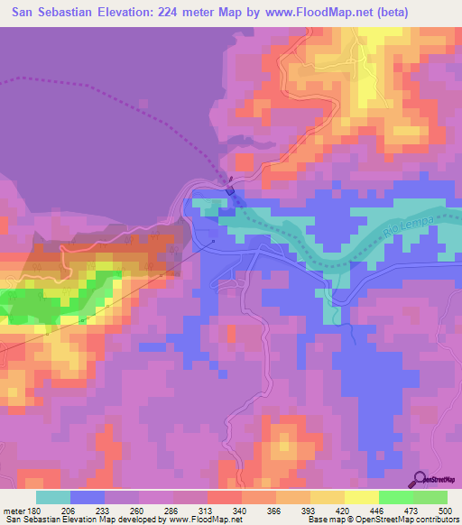 San Sebastian,El Salvador Elevation Map