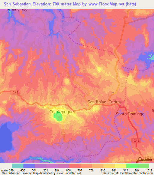 San Sebastian,El Salvador Elevation Map