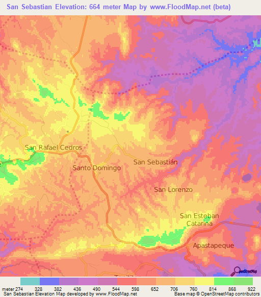 San Sebastian,El Salvador Elevation Map