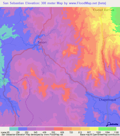 San Sebastian,El Salvador Elevation Map