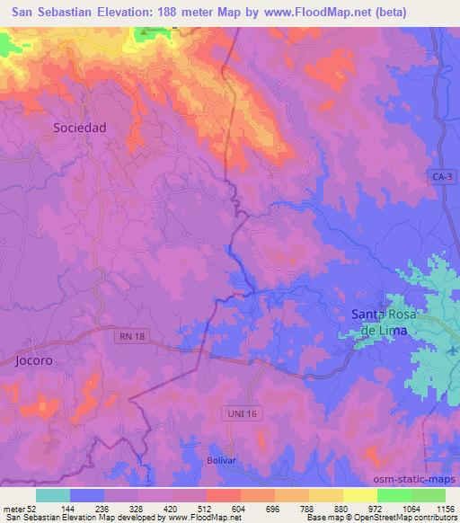 San Sebastian,El Salvador Elevation Map