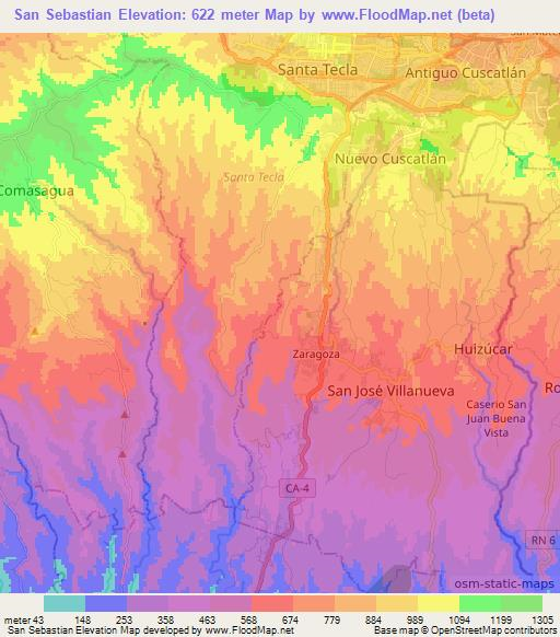 San Sebastian,El Salvador Elevation Map