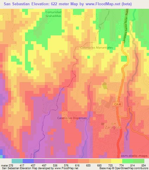 San Sebastian,El Salvador Elevation Map