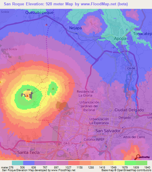 San Roque,El Salvador Elevation Map