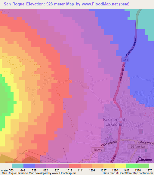 San Roque,El Salvador Elevation Map