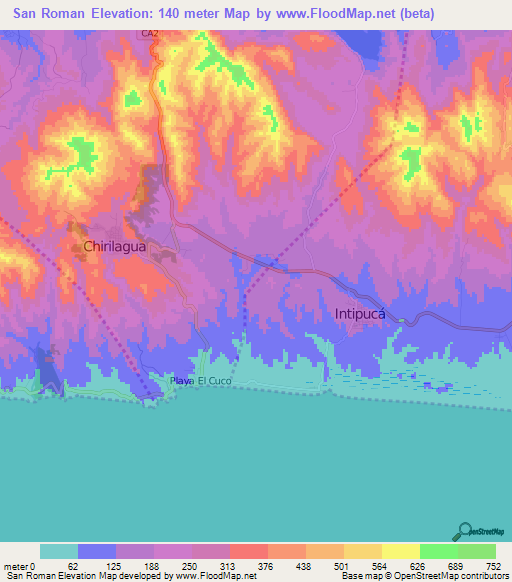 San Roman,El Salvador Elevation Map