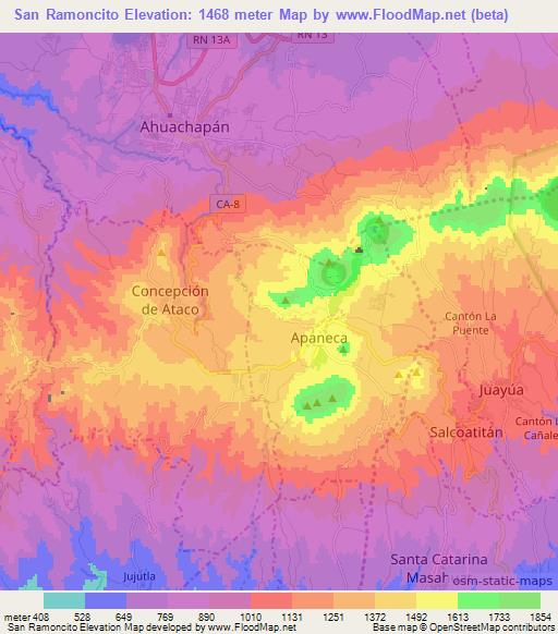 San Ramoncito,El Salvador Elevation Map